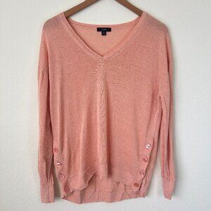 J Crew Sweater Womens Medium Orange V-Neck Linen Blend Side Button Resort Top M